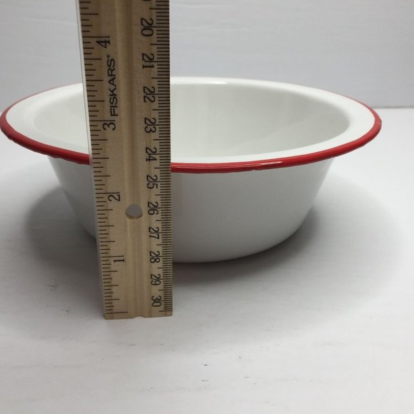Vintage Set of 3 White Enamelware Bowls Red Kitchen Home Decor Decoration - Picture 7 of 16